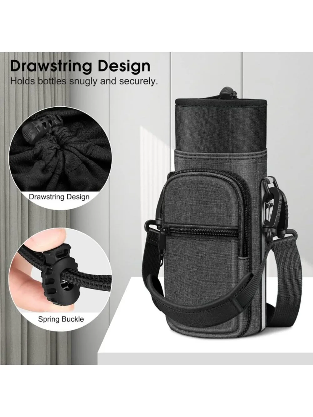 Adjustable Water Bottle Carrier Sling Bag with Pockets for Hiking & Travel